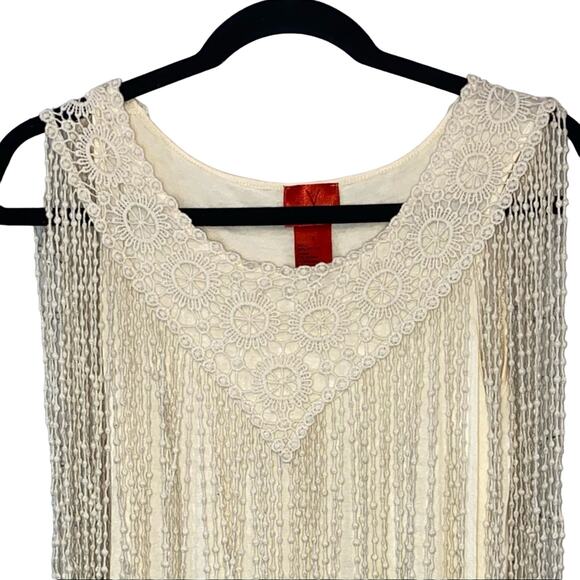 V. Cristina Cream Sleeveless Blouse with Lace and Fringe Detail - Picture 2 of 5